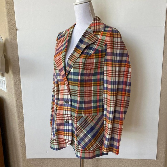 VTG Windsor Sport Womens Blazer Jacket Madras Plaid Preppy Multicolored Bust 38 - Picture 4 of 8